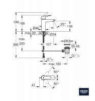 MEDIDAS MONOMANDO LAVABO TAMAÑO M BAUEDGE GROHE